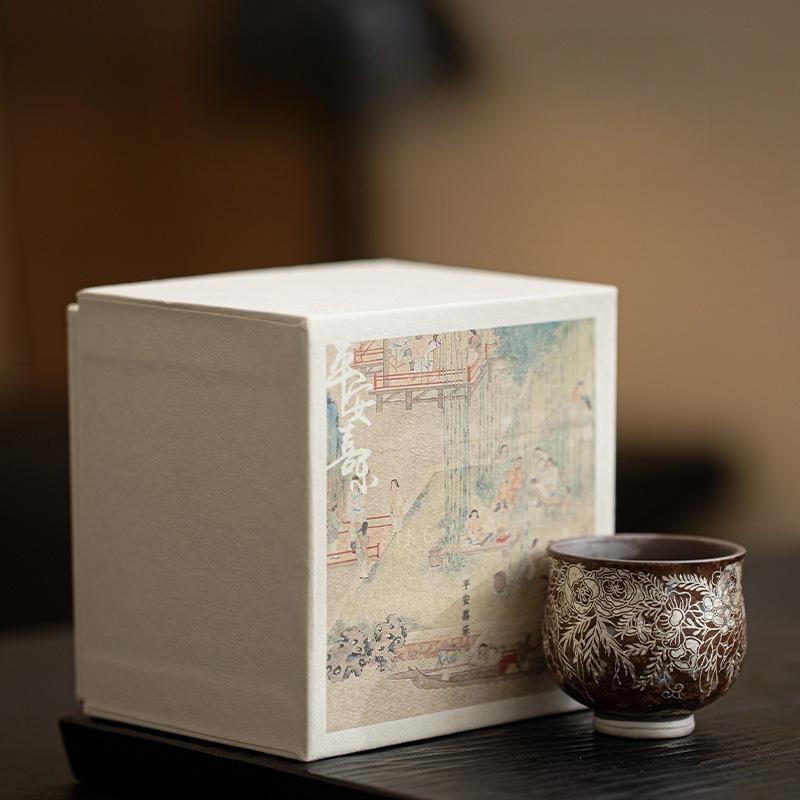 Flower Gilded Silver Master Cup Old Rock Mud Teacup Chinese Kung Fu Teaware Set Stoneware Retro Japanese Ceramic Mugs Drinkware