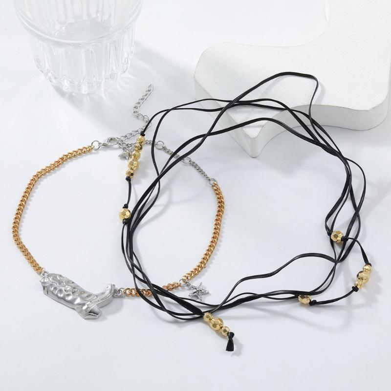 Retro Multi Layered Cowgirl Necklace Modern Cowgirl Necklace Featuring Layered Chains and Boots Pendant for Gathering