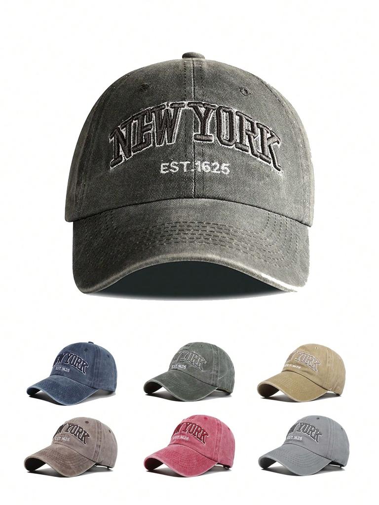 1pc Letter Embroidery Washed Vintage Baseball Cap New York Women's Baseball Cap Washed Baseball Cap