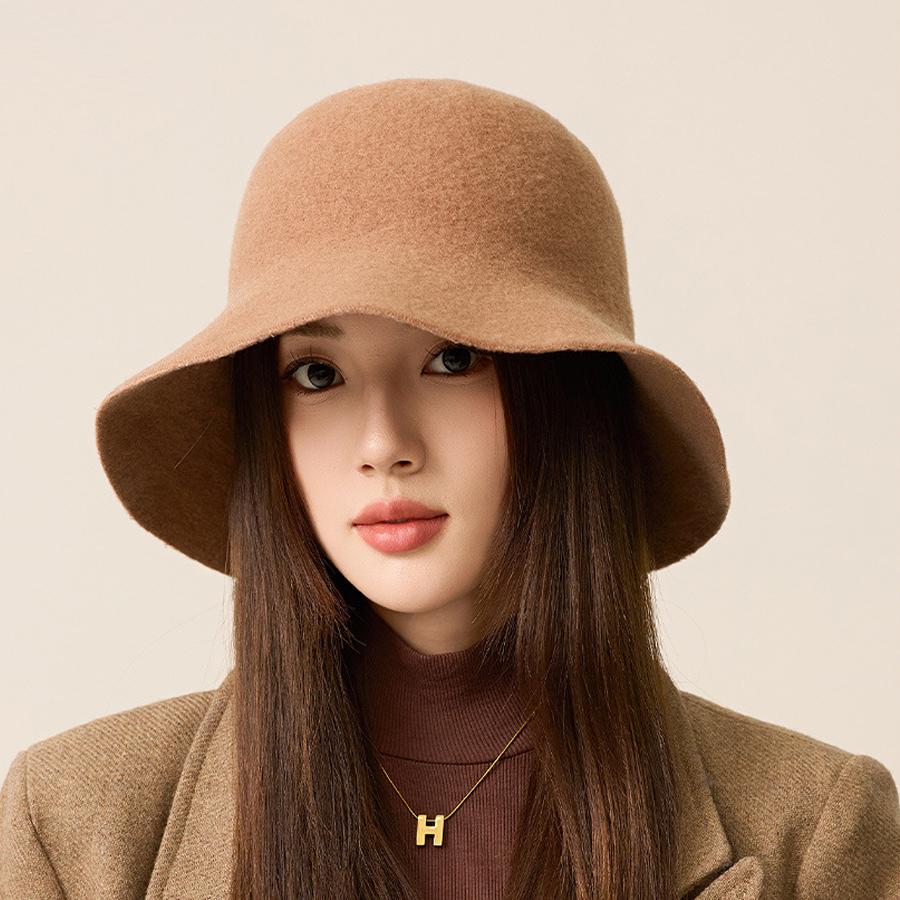 

Женская шерстяная шляпа рыбака, однотонная шляпа-ведро, теплая шляпа для отдыха на природе верблюд