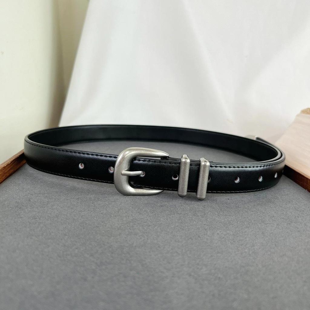 Women's Retro Genuine Leather Belt with Silver Buckle, 2.5CM Wide, Versatile for Jeans