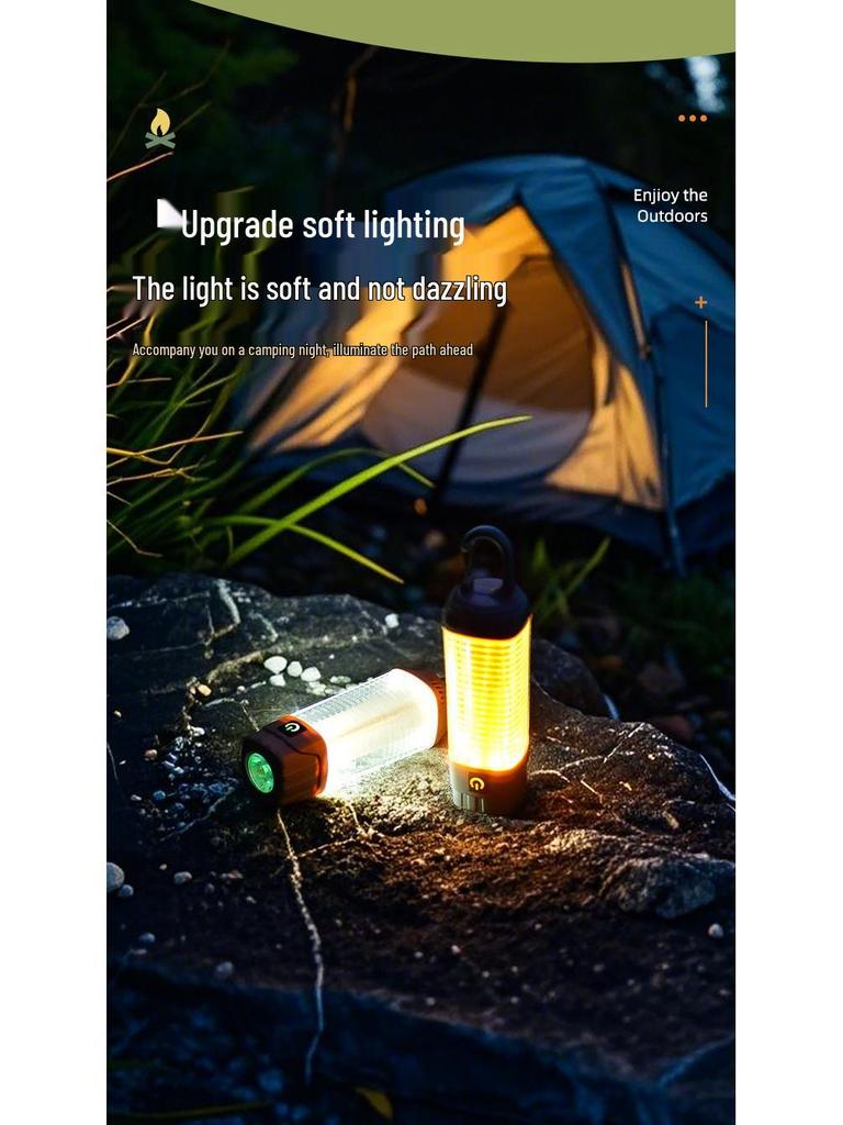 Tri-Color Rechargeable Retro Camping Lantern & Flashlight Combo