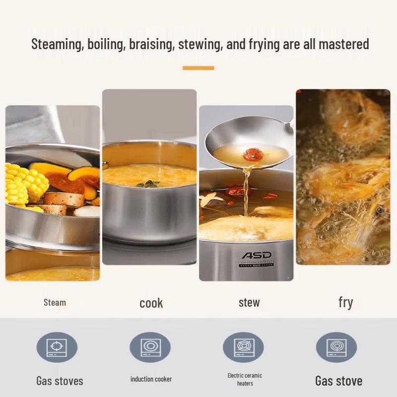 ASD 304 Stainless Steel Soup Pot with Steamer, 22cm 4.8L