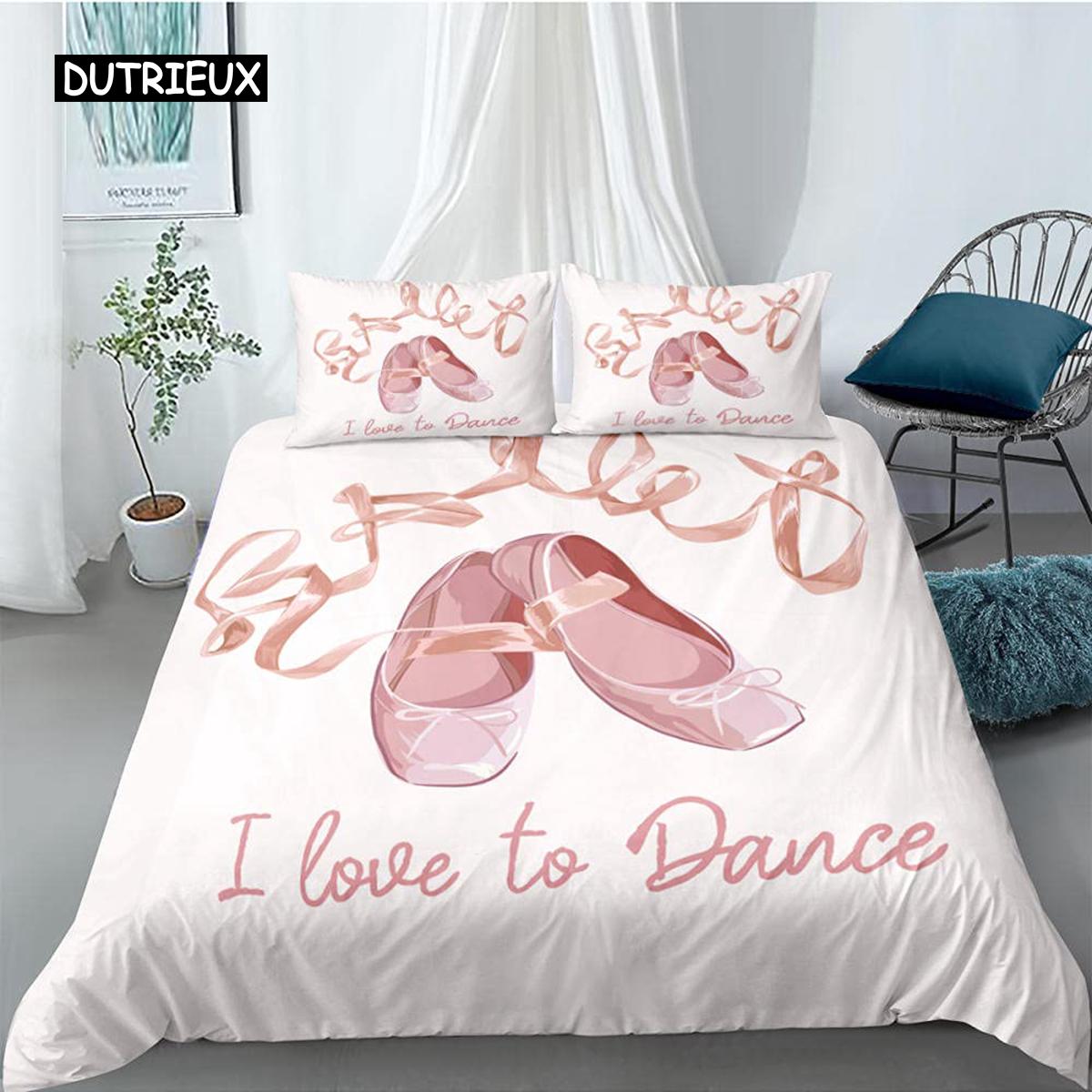 Ballet Dekbedovertrek Set King Microfiber Ballet Accessoire Schoenen Jurk Beddengoed Set voor Meisjes Rozenblaadjes Zomerstijl Dekbedovertrek EU single(135x200cm)