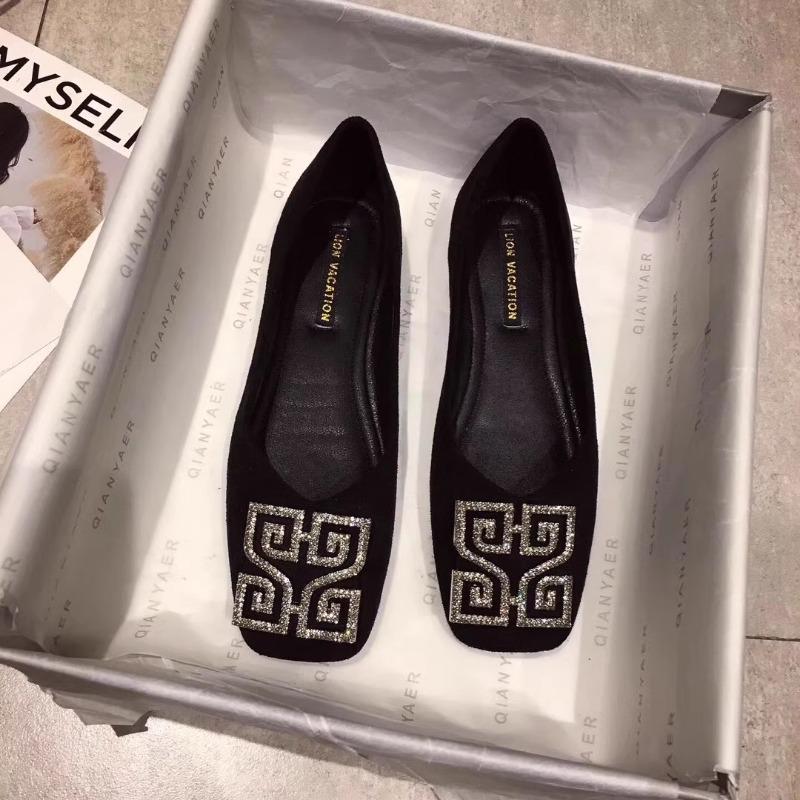 Fashion Pointed Flat Shoes for Women's Spring Summer New Shallow Cut Suede Soft Sole Black Women's Shoes Ladies Large Size 44