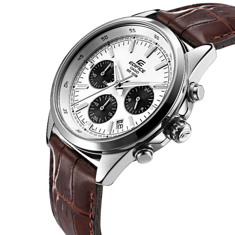Casio EDIFICE Series Simple Casual Fashion Watch Quartz Movement Leather Strap Japanese and Korean Watch Men's Watch Silver Dial EFR-527L-7AV