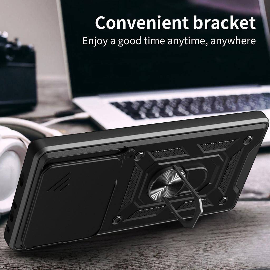 For ZTE nubia Neo 3 5G Case with Slide Camera Lid PC+TPU Kickstand Phone Cover