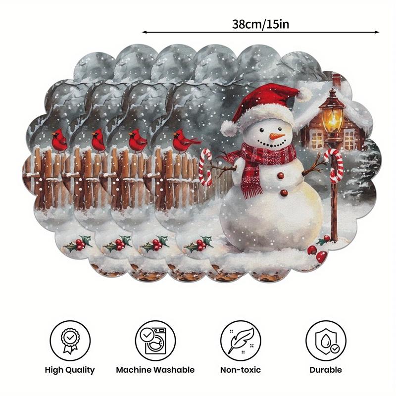 4pcs/set  Christmas Placemat Cartoon  Santa Claus  Round  Coaster Snowflake Dining  Table Heat Insulation Pad Xmas Decor