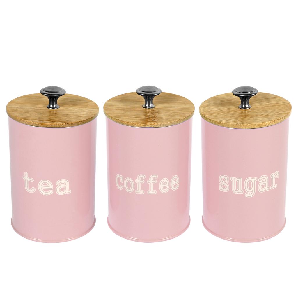 3Pcs Coffee Bean Storage Canisters Tea Sugar Vacuum Sealed Jars Iron Canisters Heat Kitchen Cream Can Airtight Bamboo Lid