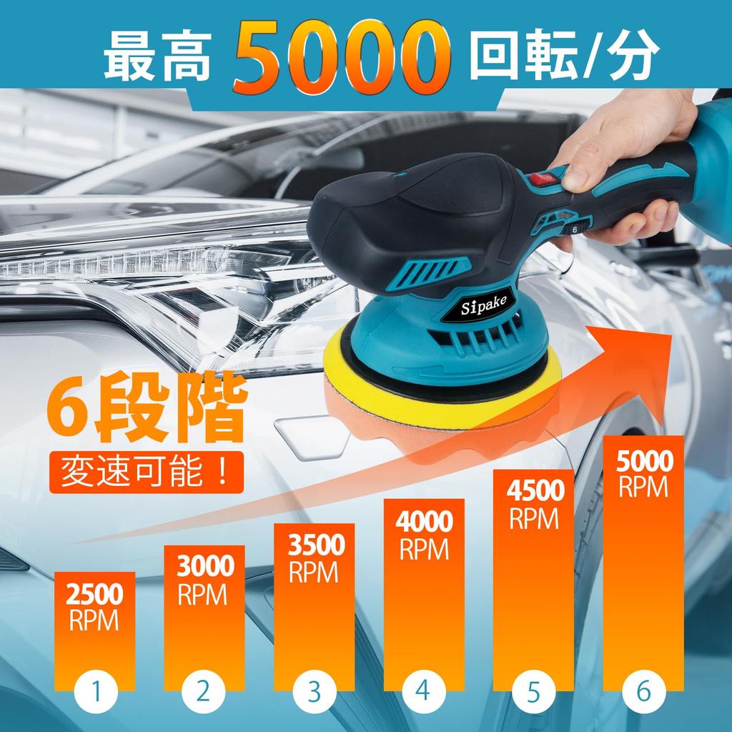 Sipake Electric Car Compatible with 2 1500mAh 5000 Eccentric Car Scratch Home Includes Japanese Instruction Manual Polisher, Buff, 150mm, Makita,