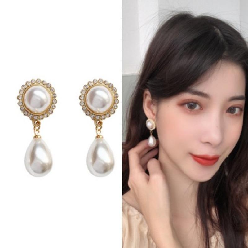 Damen Mädchen Elegante Trendige Wassertropfen Perlenohrringe Einfache Funkelnde Diamantohrringe Temperament Ohrringe