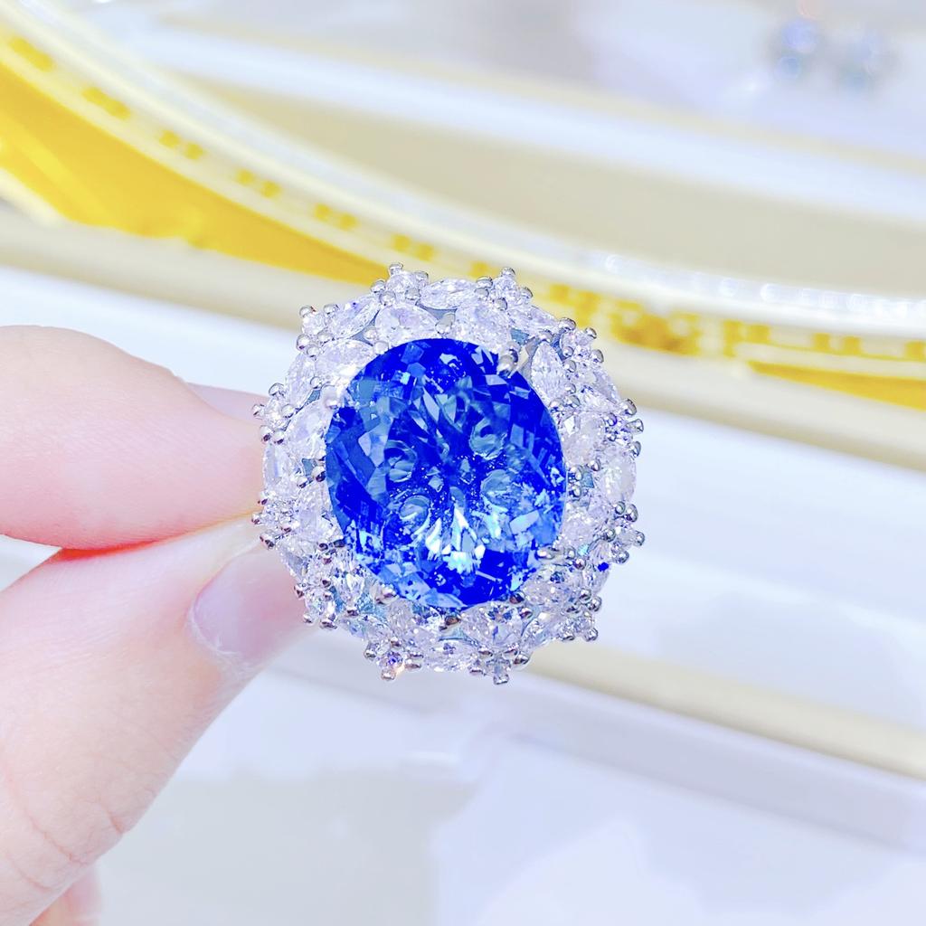 2026 The Beautiful Legend of The Blue Sea High Sense Aquamarine Pendant Necklace Light Luxury Ring Color Treasure Earrings Female