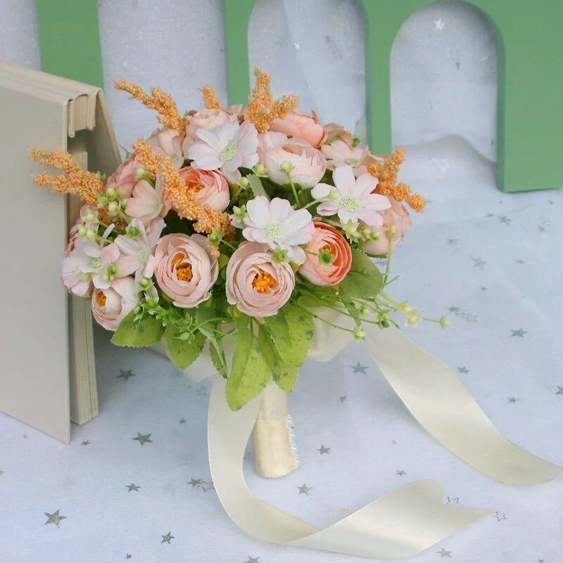 European Style Bridal Bouquet with Small Roses - Pink & White