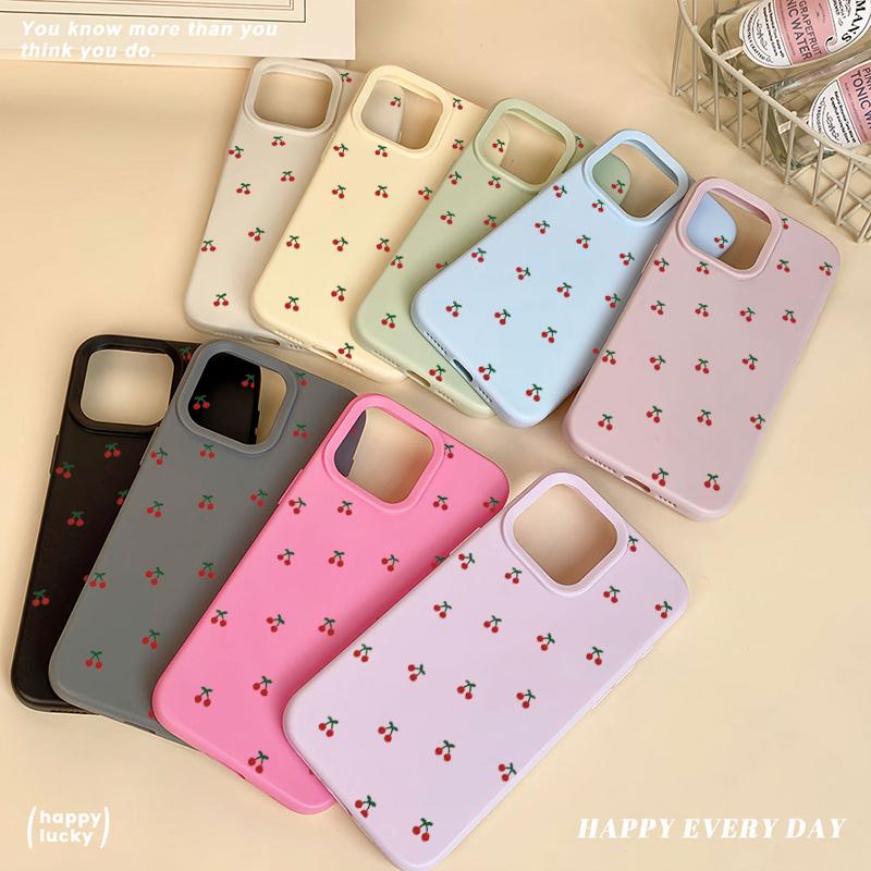 For 17 16 15 14 13 12 11 Pro Max Case Cute Cartoon Cherry Graphic Silicone Phone Cover For 15 16 Plus Soft Fundas