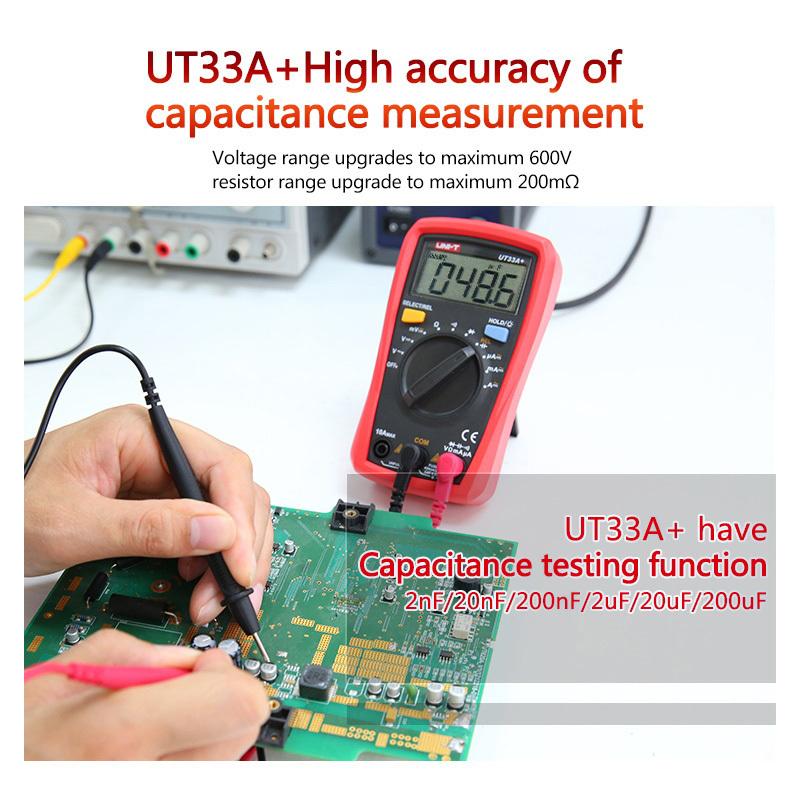 UNI-T  UT33A+ UT33B+ UT33C+ UT33D+ Palm Size Multimeter CAT II 600V LCD Display Test Lead Hanging Groove Ergonomic Design