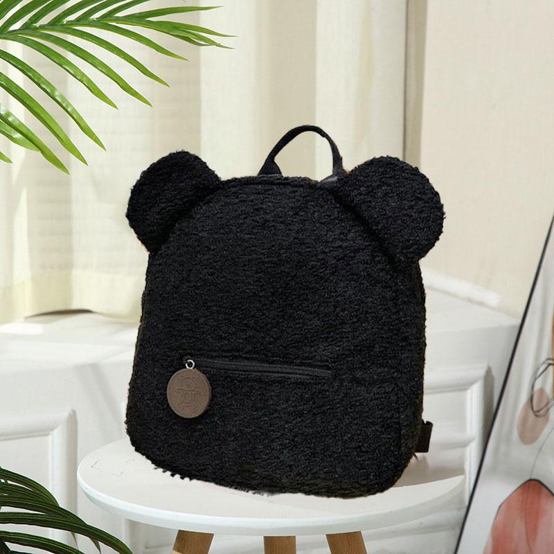 Cute Plush Bear Ear Backpack Large Capacity Cartoon School Bag For Students чёрный
