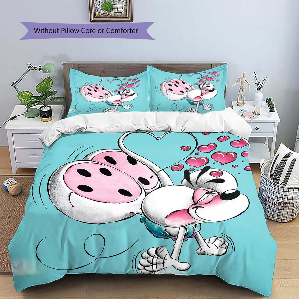 Diddl the Jumping Mouse5 Pattern Bedding Quilt Set Home Decoration Gift (1 * Duvet Cover + 2 * Pillowcase Without Core)
