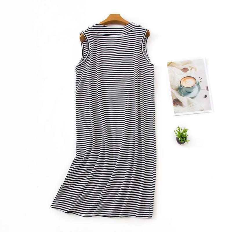 Striped Vest Dress Pajamas Women Cotton Large Size Summer Korean Style Basic Classic Loose Casual Chic Sleeveless Home Wear Trend