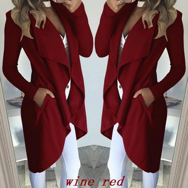 

Женская удлиненная куртка-ветровка большого размера, приталенная, однотонная, с лацканами, 2024 5XL вино красного