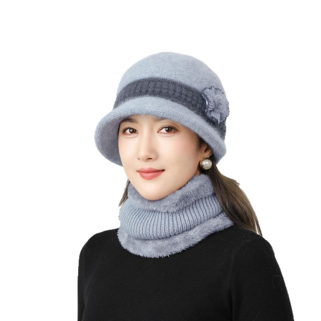 New Autumn and Winter Hat Women's Hat Man Mother Plus Velvet Rabbit Wool Hat Warm Hat Scarf Set