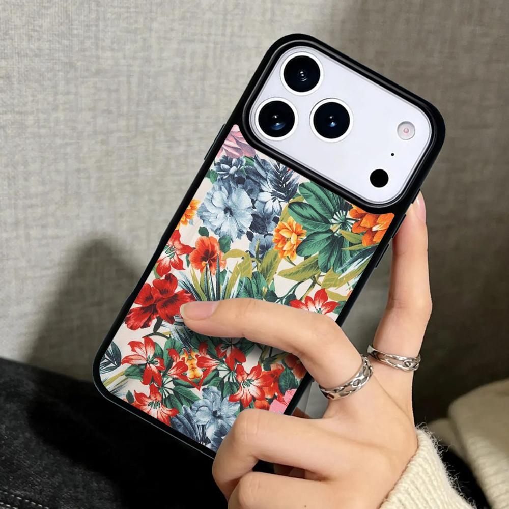 Capa Hülle für iPhone 17 Air 16 Pro Max 15 Plus 11 13 Mini 14 12 Rückseite Handyhülle Retro Tropische Blumen