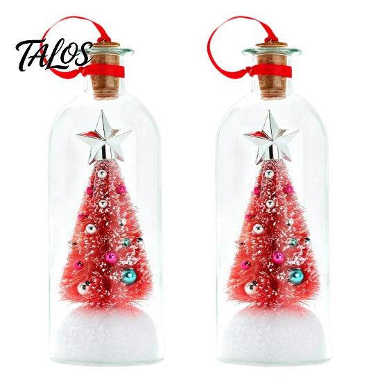 Batteriebetriebenes Ornament Aufnehmbares Weihnachtsbaum-Flaschenpost, Sprachaufnahme Feiertags-Andenken Schneeflocken-Stechpalmen-Ornamente mit Wiedergabe,