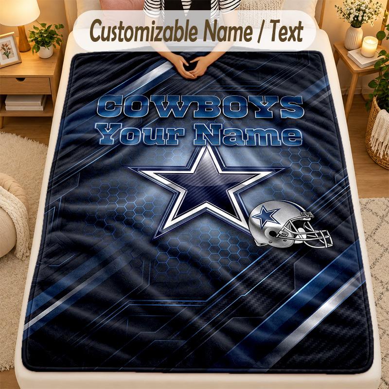 Flannel BlanketDallas Cowboys Custom Name Text Personalized Soft Warm Throw Blanket Home Decor Gift