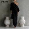JPNTKY Moda Verano Primavera Color Sólido Estampado Manga Larga Vestidos Casuales