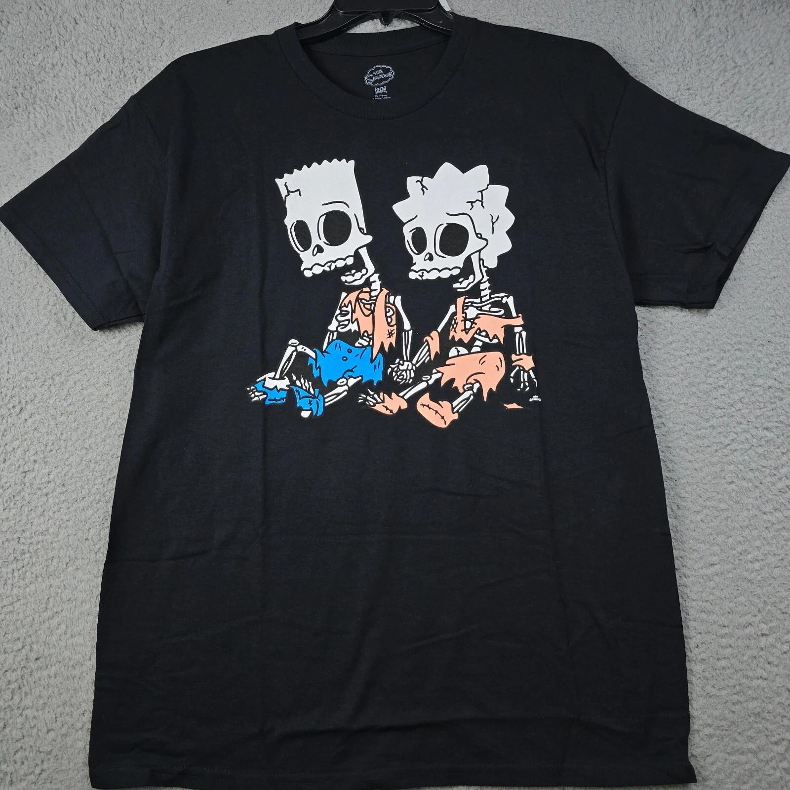 BART LISA SIMPSONS SKELETONS SHIRT MENS LARGE L BLACK Funny Retro Classic NWT S
