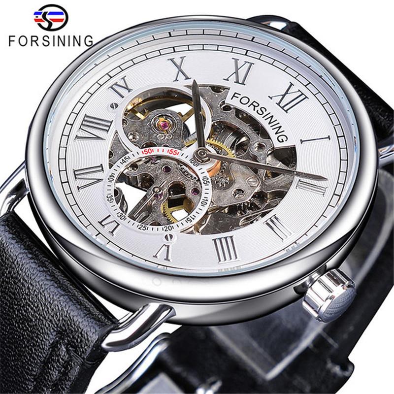 Forsining Watch Men'S Fashion Casual Men'S Alloy Hollow Waterproof Manual Mechanical Watch