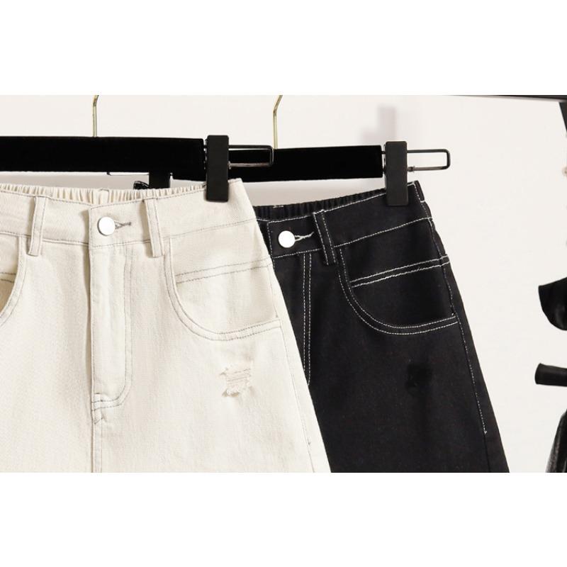 DIMANAF Plus Size Women Shorts Pants Summer Loose Jeans Short Basic High Waist Solid Pants Elastic Waist Maxi