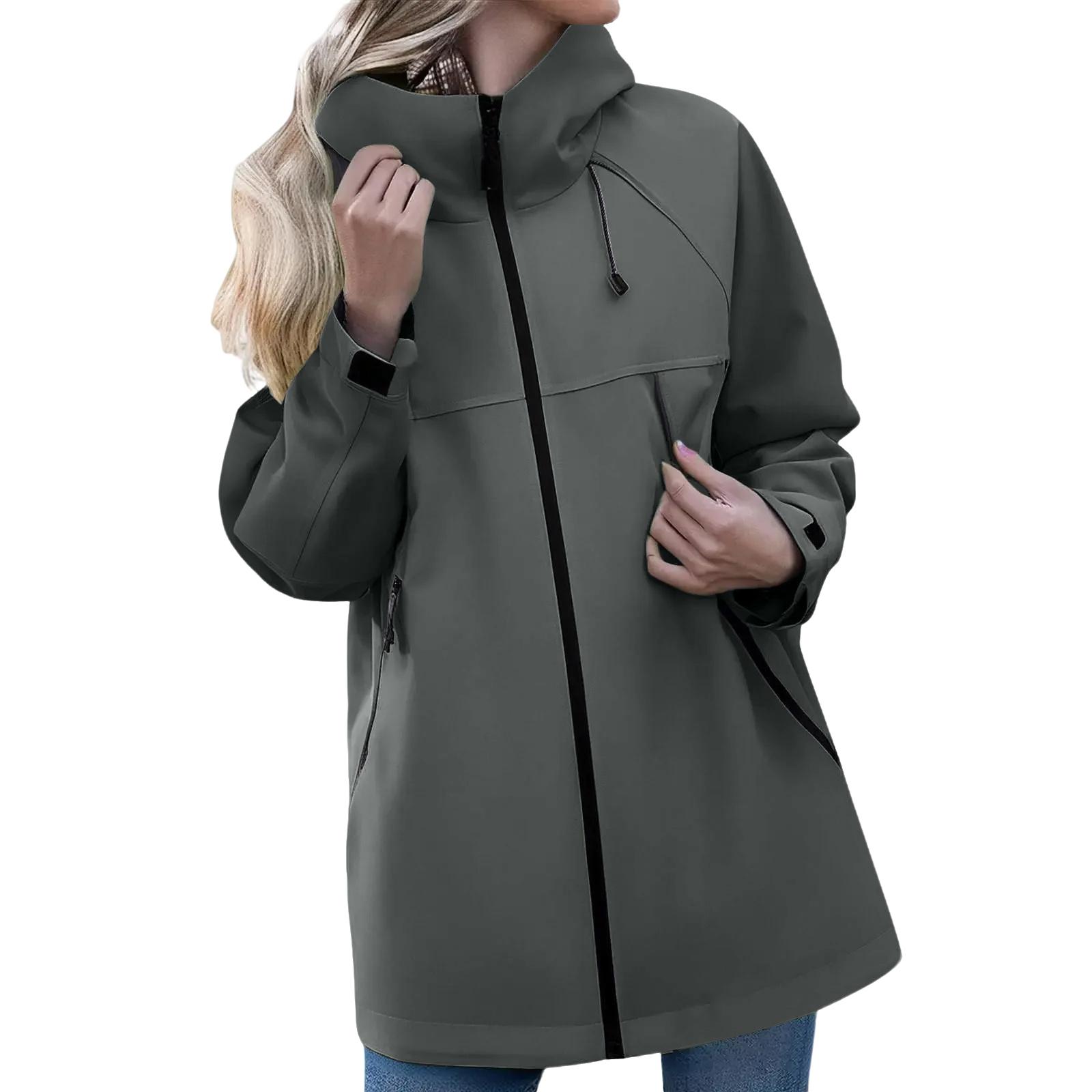 Women s Lightweight Hooded Windbreaker Jacket, Outdoor Raincoat with Adjustable Drawstring and Zipper Pockets XXL