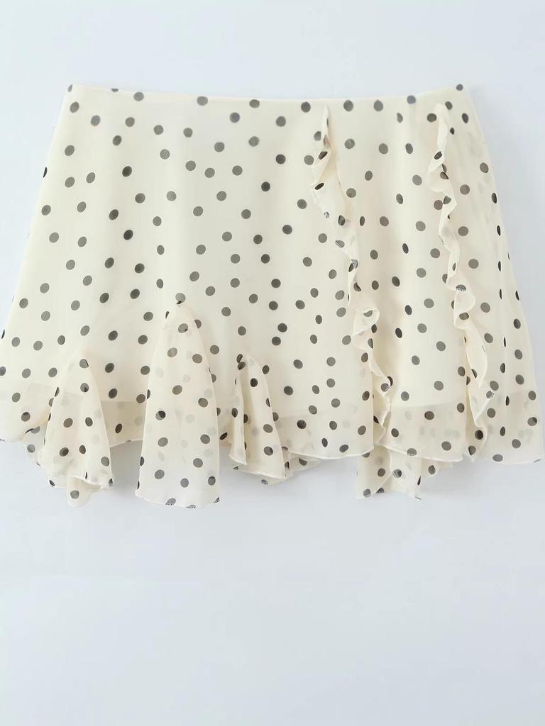 2025 Autumn/Winter European & American Ruffle Polka Dot Maxi Skirt for Women