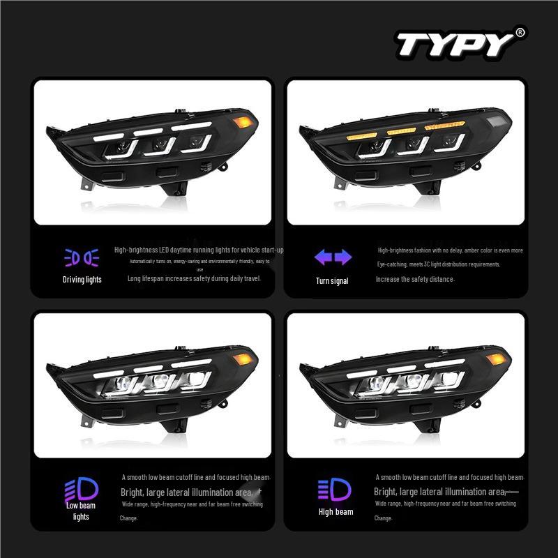 LED Headlight Assembly with Flowing Turn Signals for 13-16 Ford Mondeo, Mustang-Style