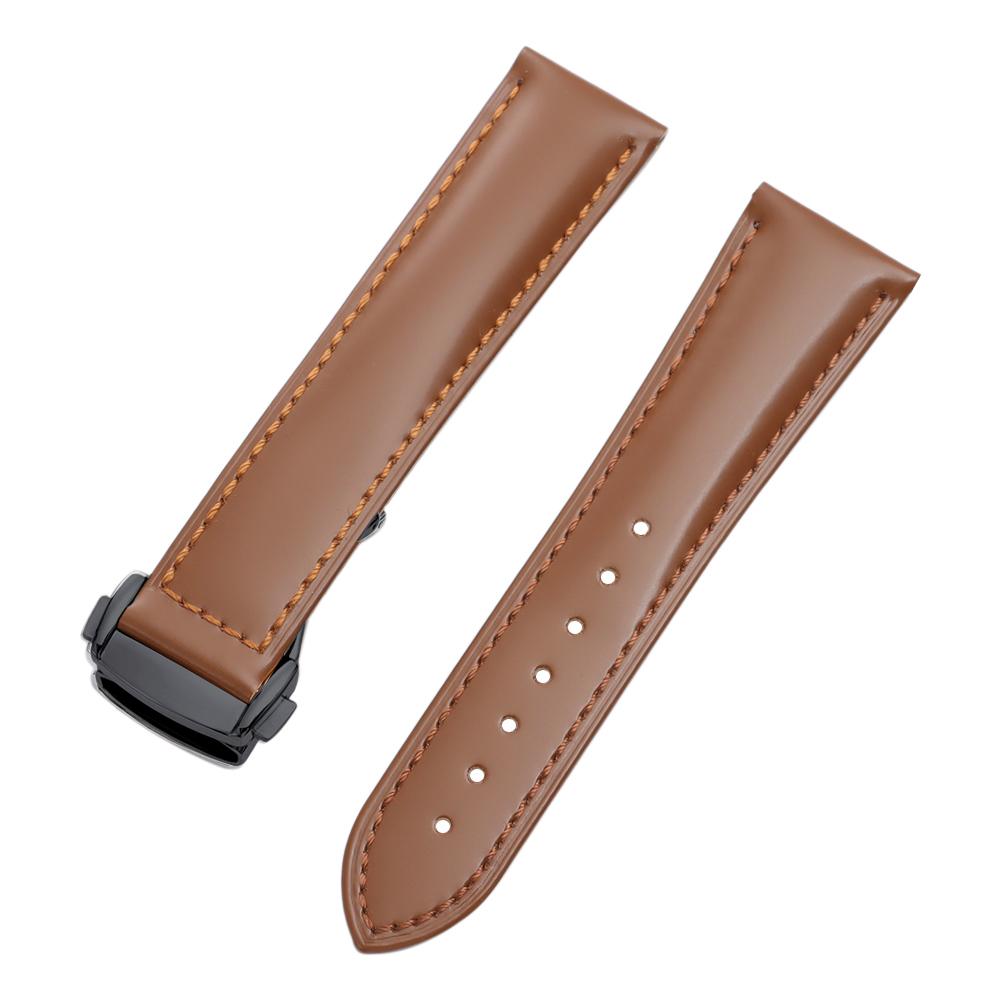19mm 20mm 21mm 22mm Polished Cowhide Straps for Omega Seamaster Speedmaster Folding Buckle Waterproof Brown Leather Watch Band