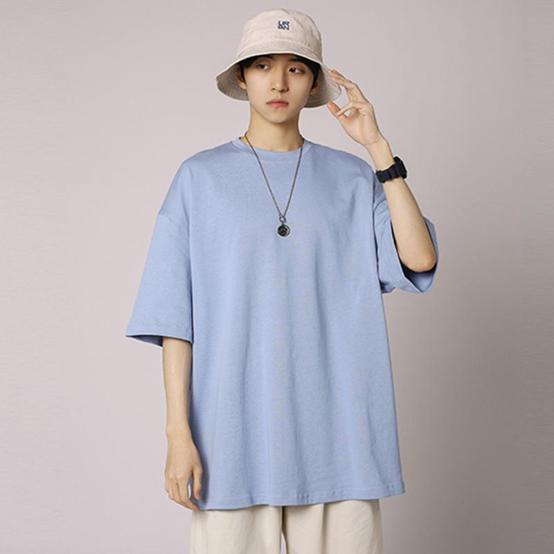 IELGY Solid Color Loose Short-sleeved T-shirt Base Men