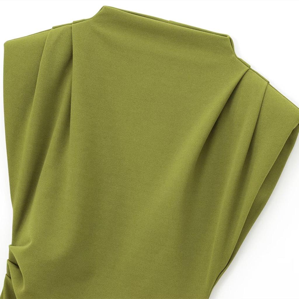 2025 Spring Women's Slim Stand-Up Collar Dress with Padded Shoulders and Waist-Cinching Design