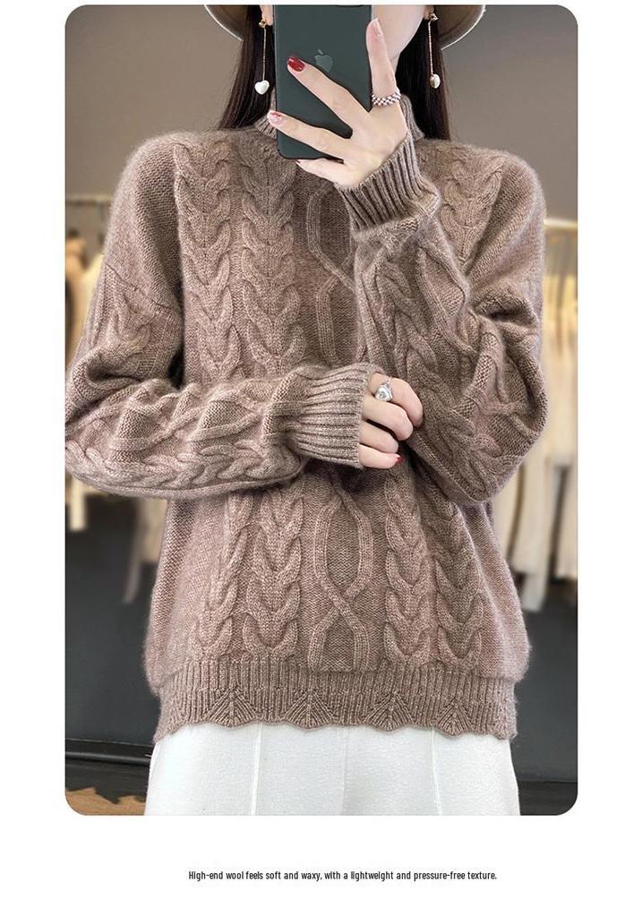 Women's High Neck Drop Shoulder Cashmere Sweater - Autumn/Winter New Arrival, Loose Slimming Knit Pullover