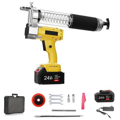 24V Grease Gun Kit, 12000PSI Cordless Battery Powered Grease Machine with Spring Hose, Tension Pipe, Nozzles, Carrying