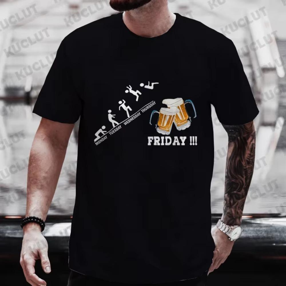 Men T-Shirt for Friday Weekend Week Beers Fridays Graphic Men's T Shirts Funny Drinker T Shirt Drinking Day Short Sleeve Tops