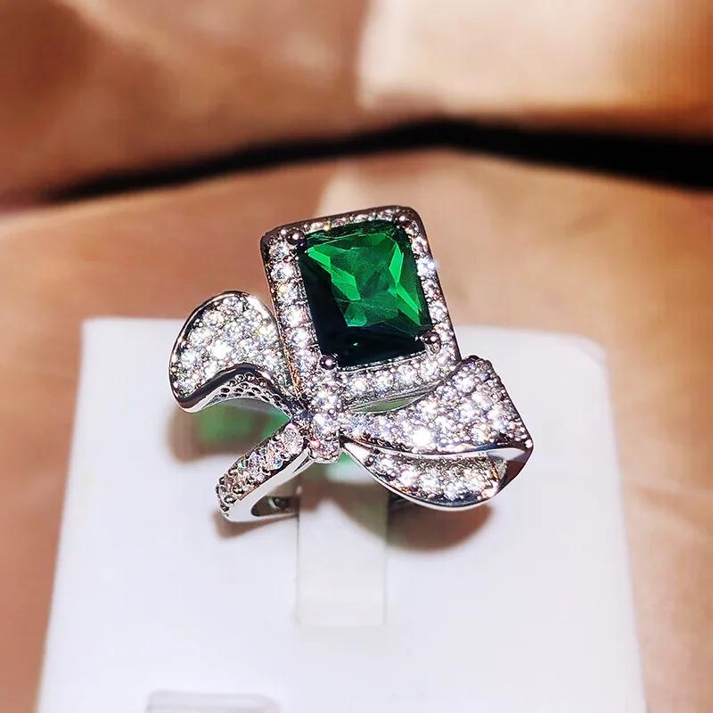 

Simple And Light Luxury Bow Pink Purple Zircon Opening Ring Women s Party Birthday Jewelry Gift Wholesale resizable зелёный
