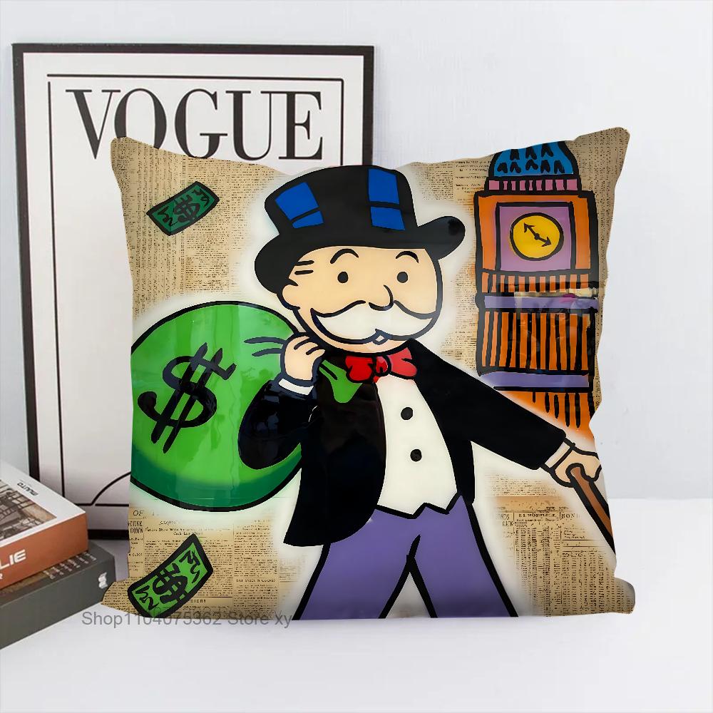 Game Dollar Alec Monopoly Man Pillow Case Square Pillow Bedroom Sofa Leisure Comfort Cushion Car Living Room Home Decoration