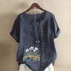 Women's Fashion Flower Cluster Prined Short Sleeve T-shirt Loose Cotton Shirt Casual Loose Summer Blouse Tops Plus Size