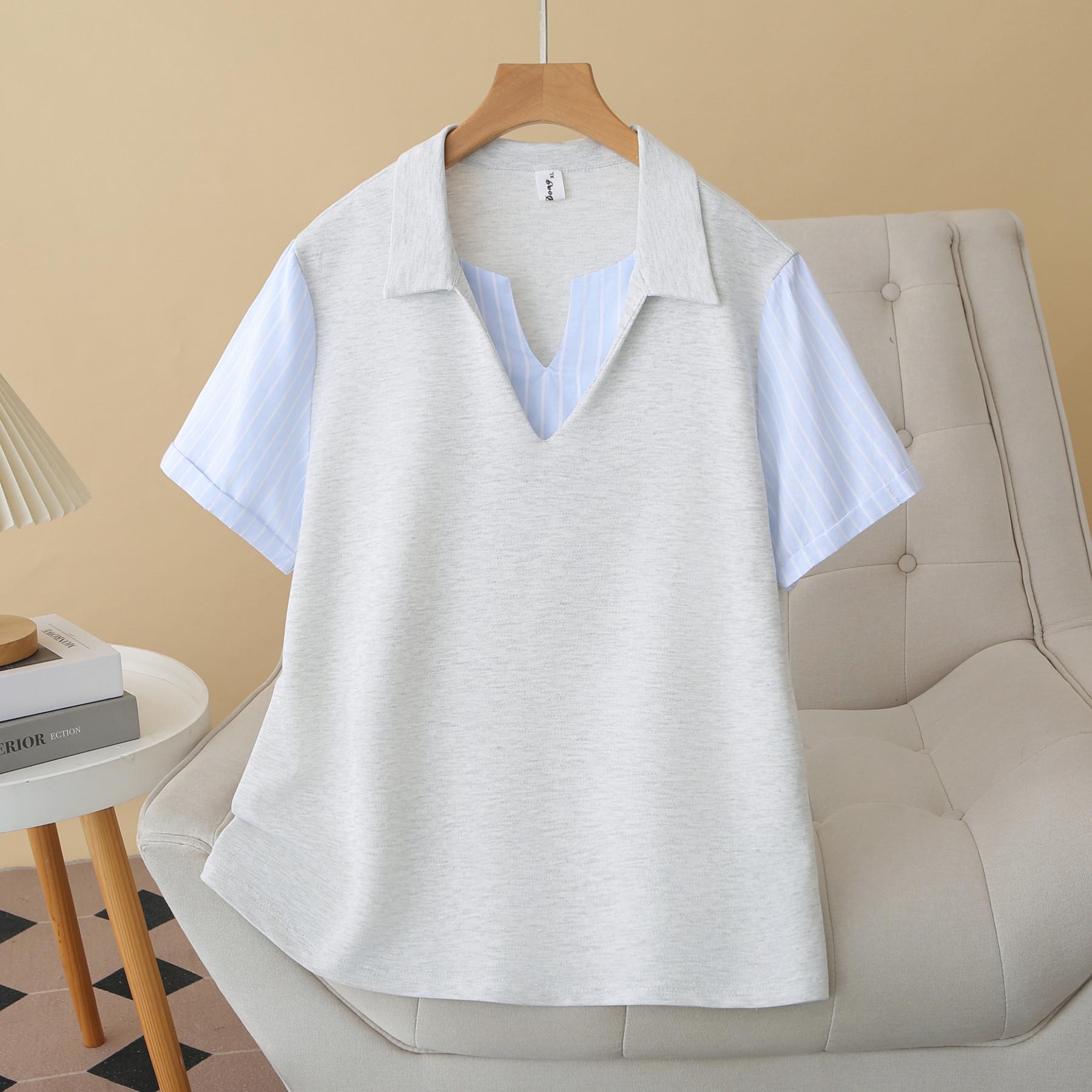 

Plus Size Women s Color Block POLO Shirt - Casual Slimming Top for Summer 2026 2XL сірий колір