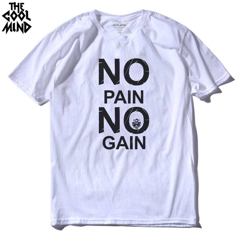 COOLMIND CR0121A Cotton No Pain No Gain Print Men T Shirt Casual Body Building O-neck Men Tshirt Short Sleeve T-shirt Tee Shirt