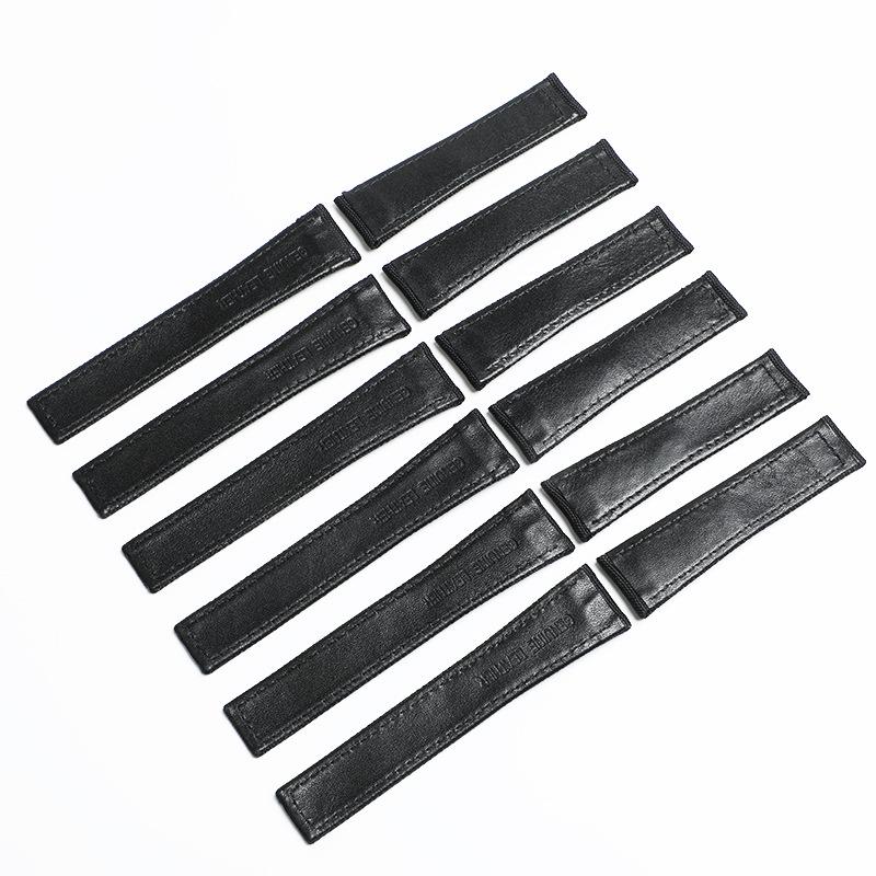 HY Hao Ya Men's Genuine Leather & Nylon Canvas Watch Strap with Velcro Closure, Available In 20mm and 22mm Sizes.