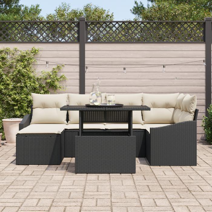 VidaXL Ensemble de 7 pièces de canapé de jardin avec coussins en poly rotin noir 3349033