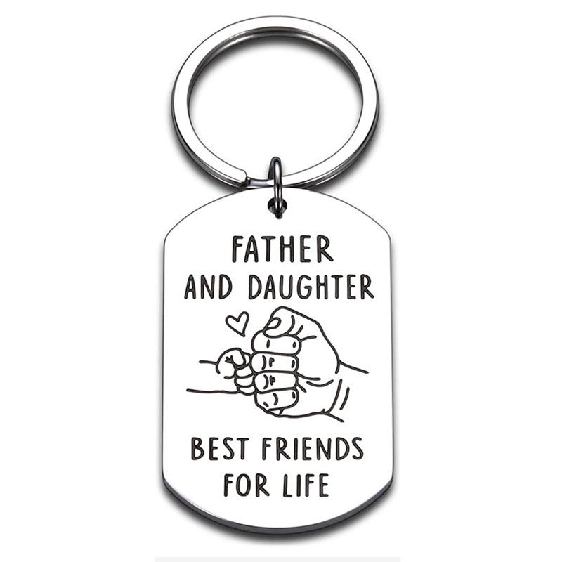 Stainless Steel Engraved Father s Day Keychain Ornament for Dad 28*50mm