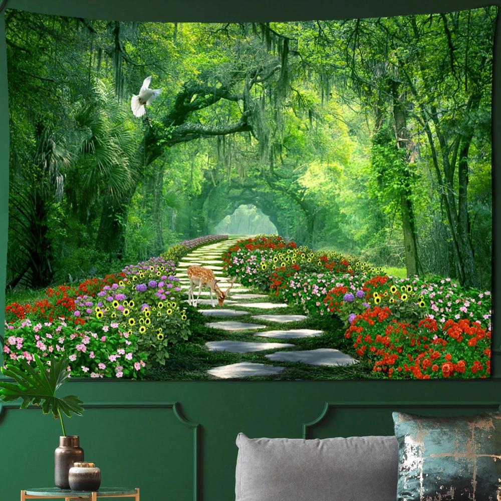 Beautiful Natural Forest Printed Large Tapestry Stone Landscape Wall Hanging Blanket Tropical Tree Tapestries Room Home Decor
