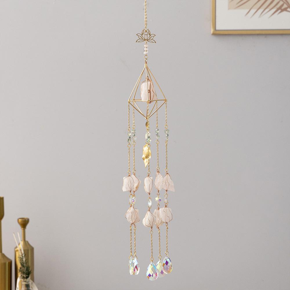 Natural Crystal Gravel Pendant Sun Catcher Garden Balcony Wind Chime Hanging Ornament A